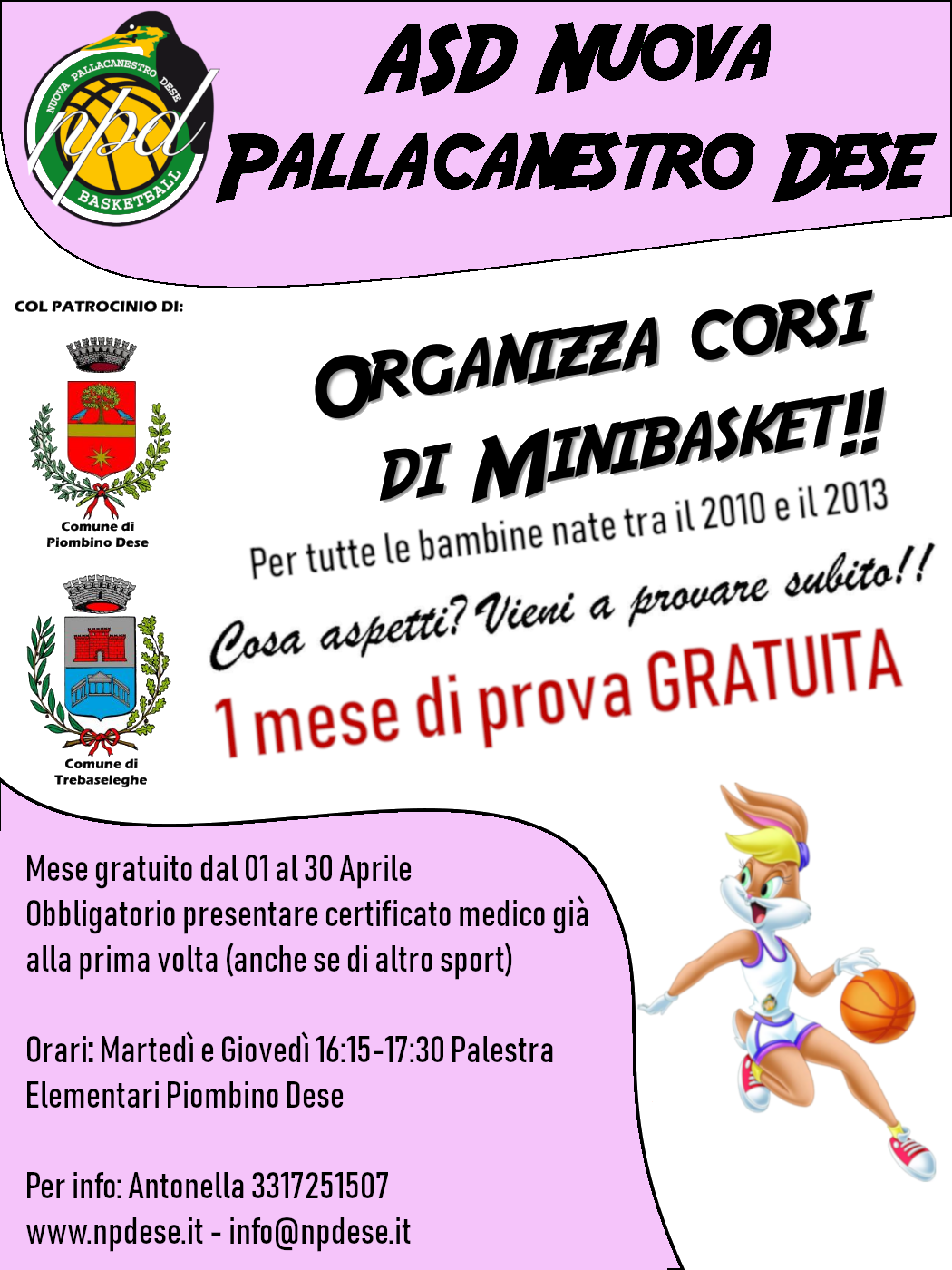 Un mese di prova gratuita per le bambine nate tra il 2010 e il 2013 - minibasket nuova pallacanestro piombino dese